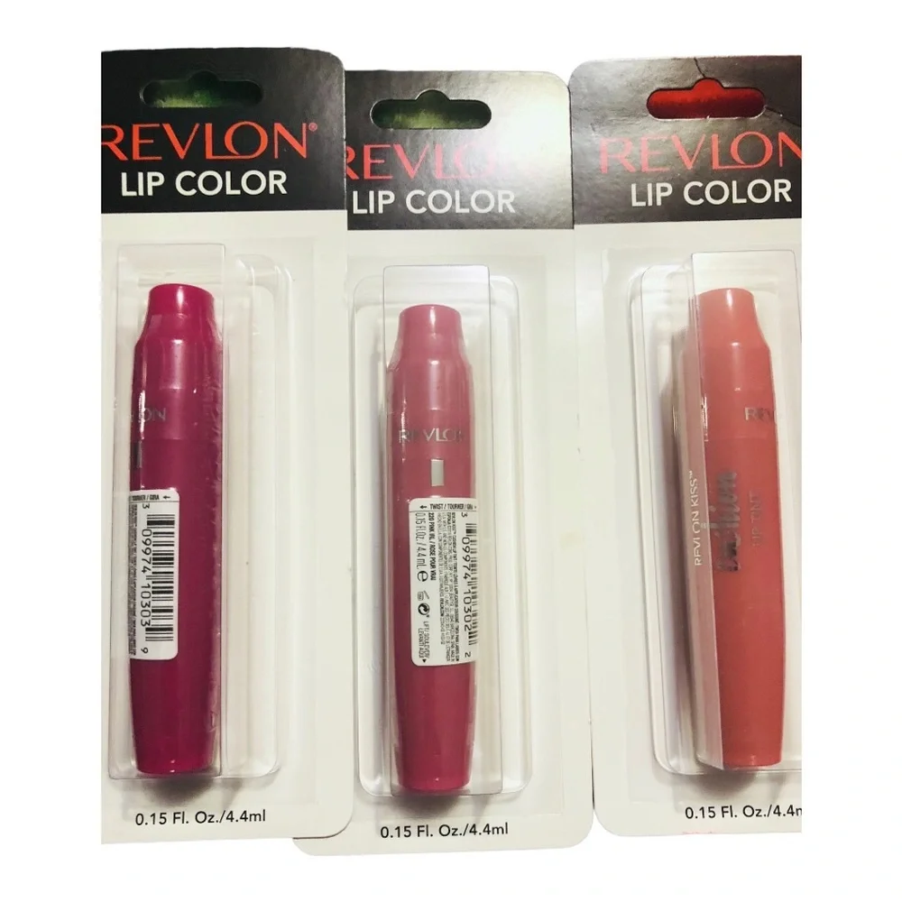 3pk Revlon Kiss‎ Cushion plush Lip Tint- Berry Lit, Pink IRL, #310 (peacy tint)